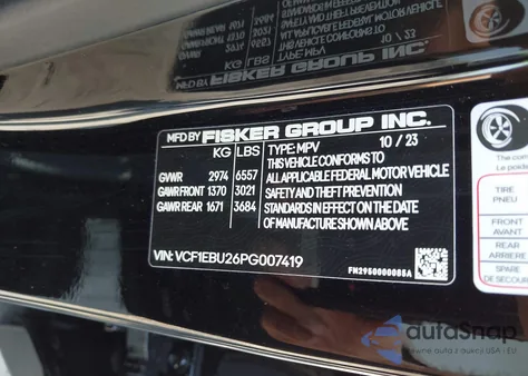 2023 Fisker Ocean Extreme from USA, damaged, VIN VCF1EBU26PG007419